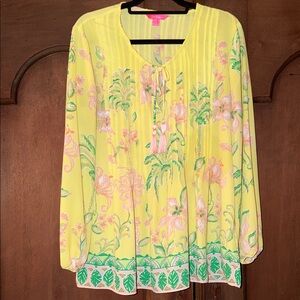 Lilly Pulitzer Floral Yellow and pink Blouse XL